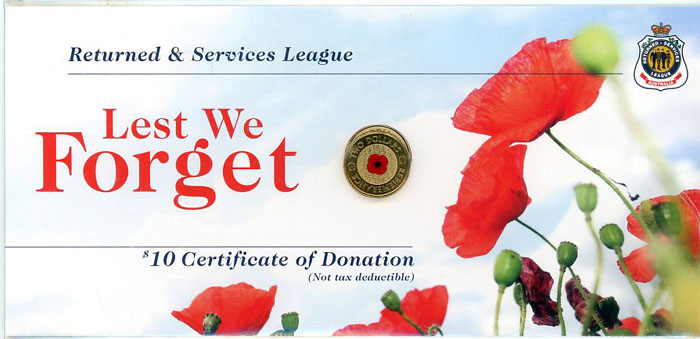 2012 Australia $2 (Remembrance Day-coloured poppy) RSL issue